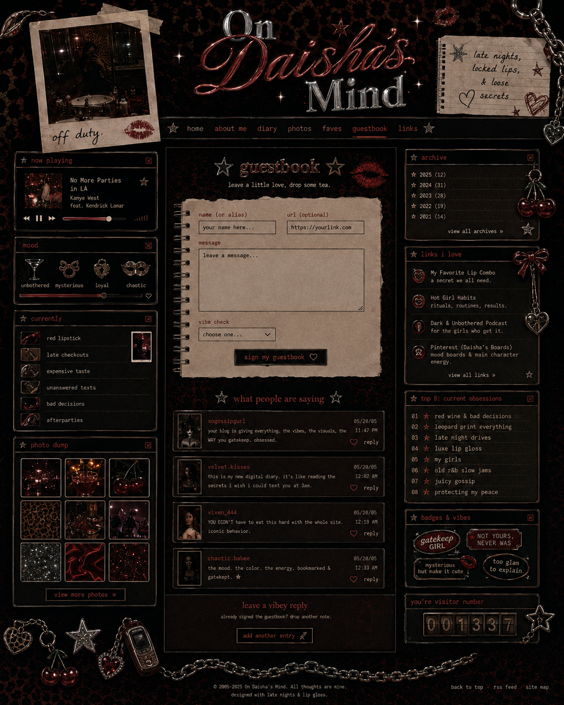 Guestbook — On Daisha's Mind visual layout